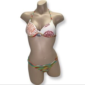 Recco brazilian bright floral and striped bikini set New With Tags